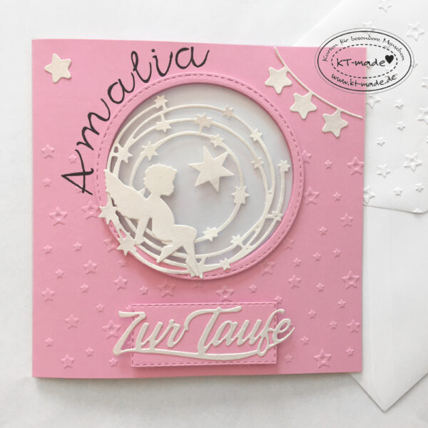 Karte Taufe rosa mit Engel