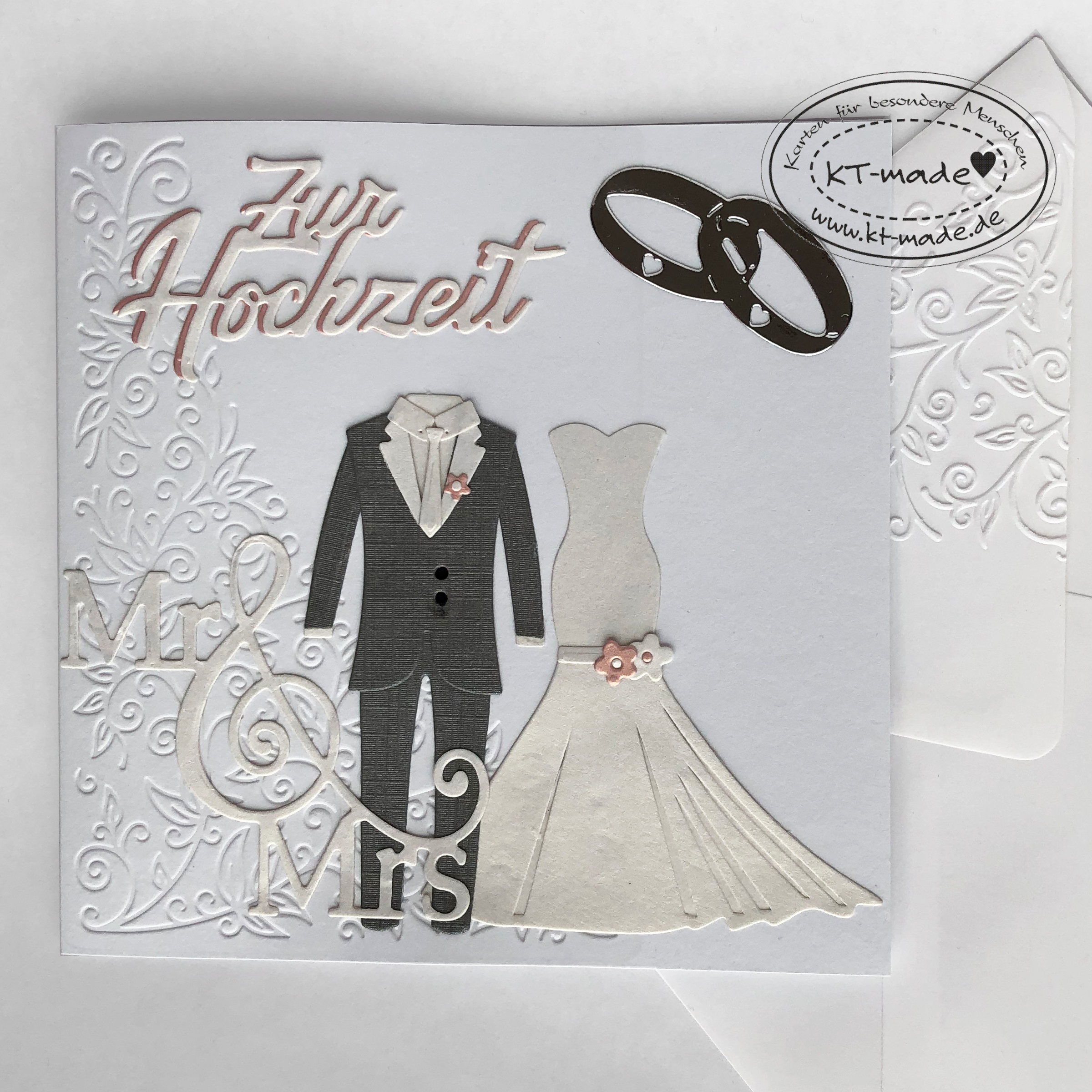 Hochzeitskarte mit Brautkleid und Anzug