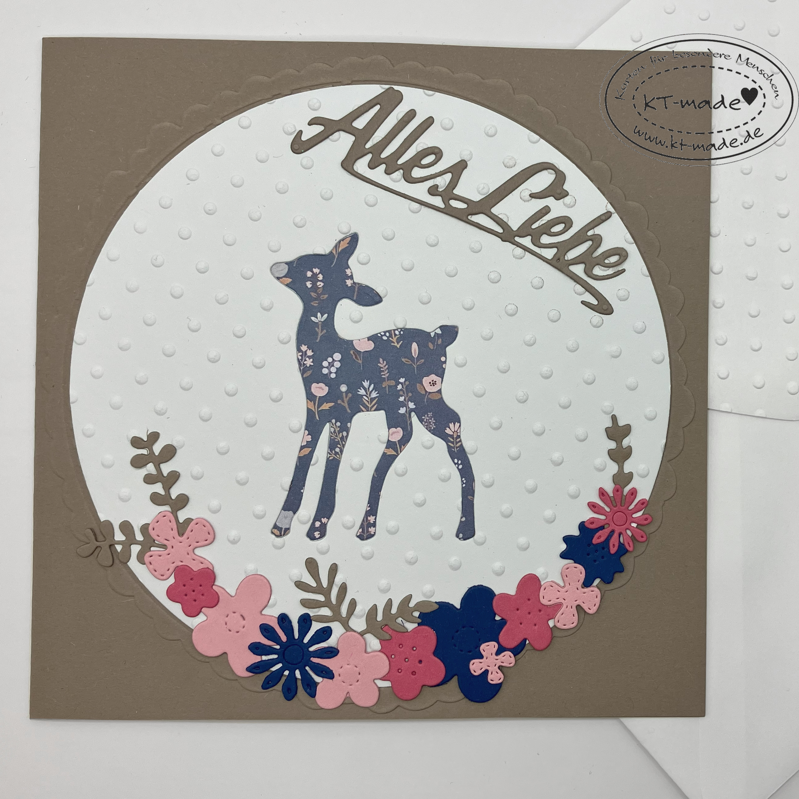 Vintage Karte mit Reh und Blumen