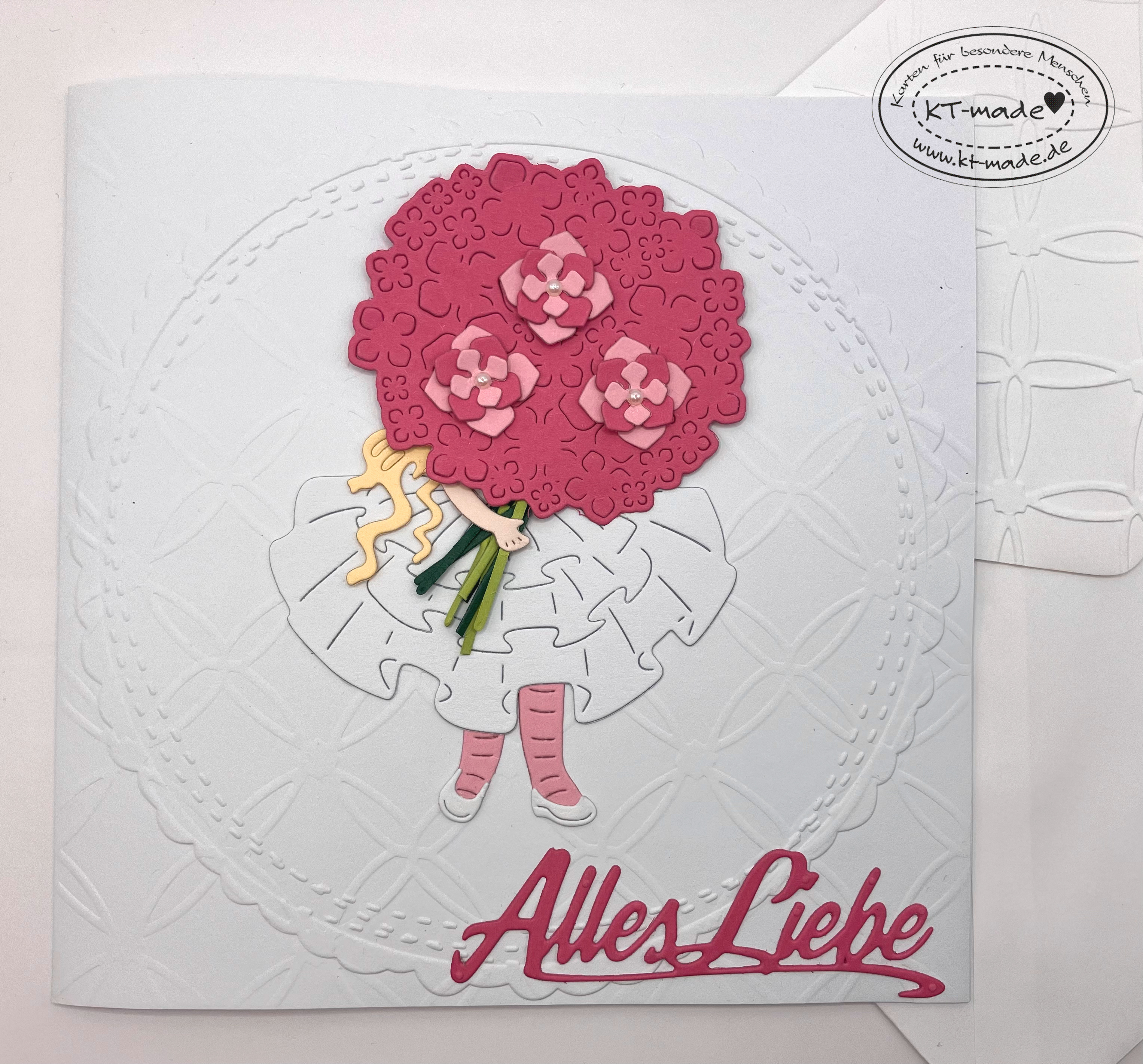 Hochzeitskarte mit Strauß in rosa