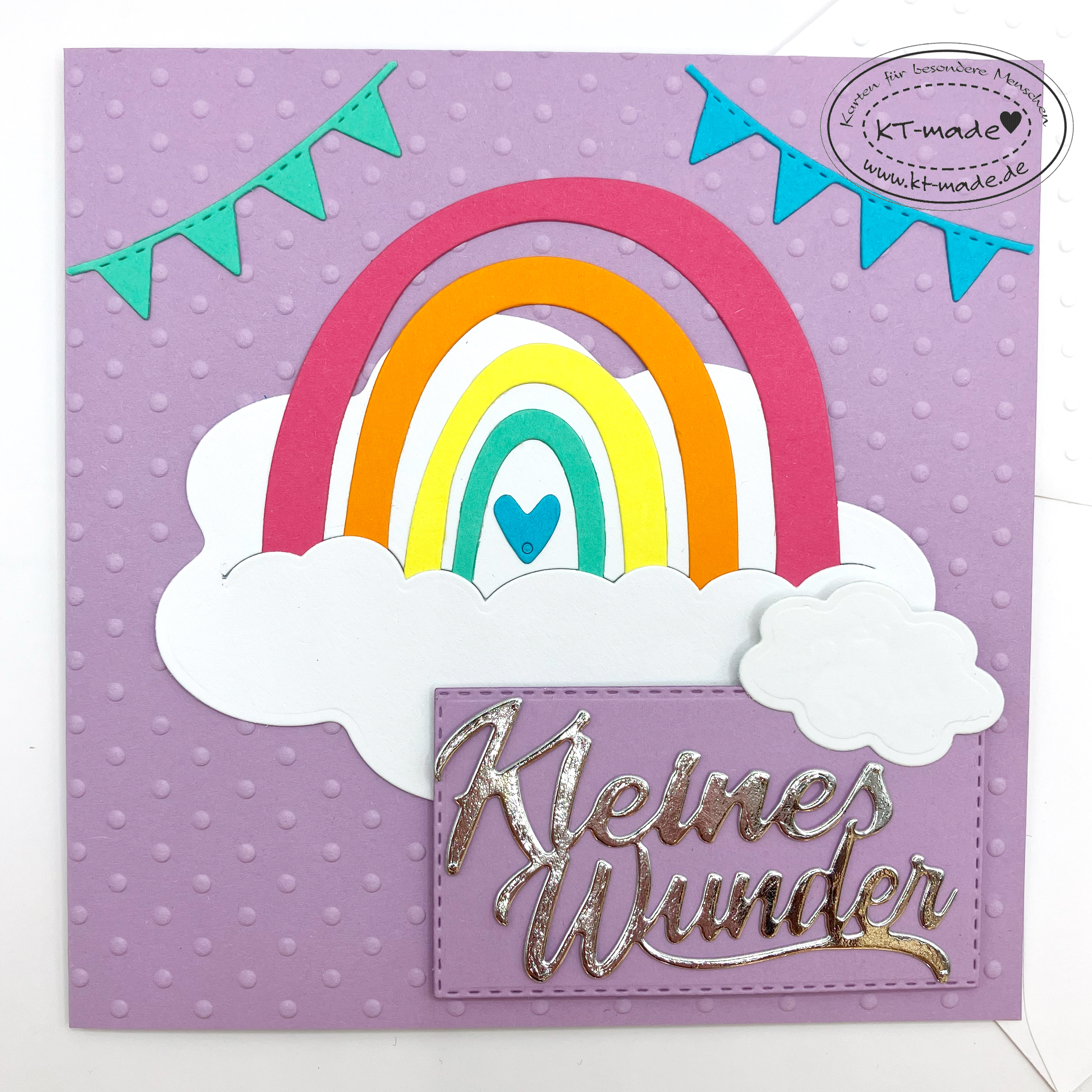 Karte zur Geburt mit Regenbogen